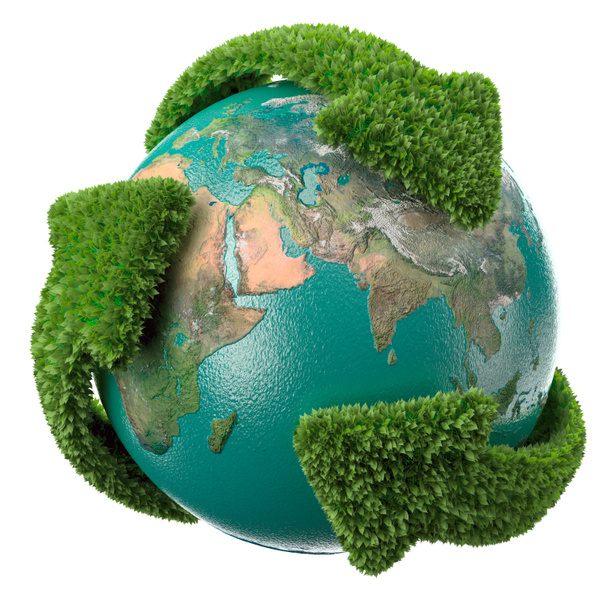 Globe avec des flèches vertes couvrant la Terre
 - Photo, image