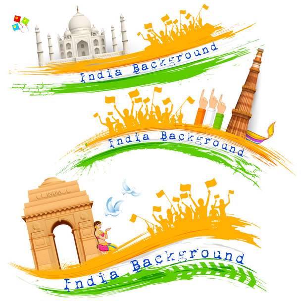 Знамя и заголовок для празднования Индии
 - Вектор,изображение