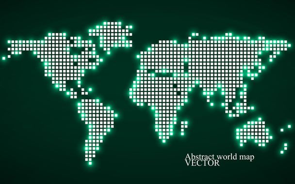 Абстрактная карта мира. Технологический стиль со светящимся эффектом. Цветной пиксельный фон. Векторная иллюстрация. Eps 10
 - Вектор,изображение
