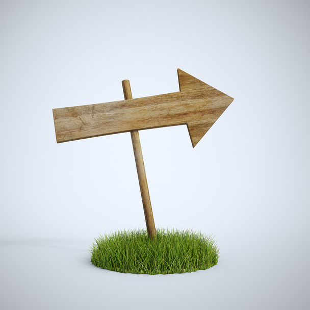 An empty arrow sign made out of wood on a patch of grass - Photo, Image