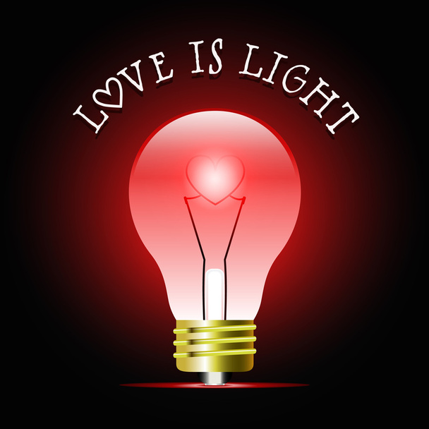  Świecącą żarówkę światła czerwonego z kształt serca. Wyobrażenie światło żarówka - Wektor, obraz