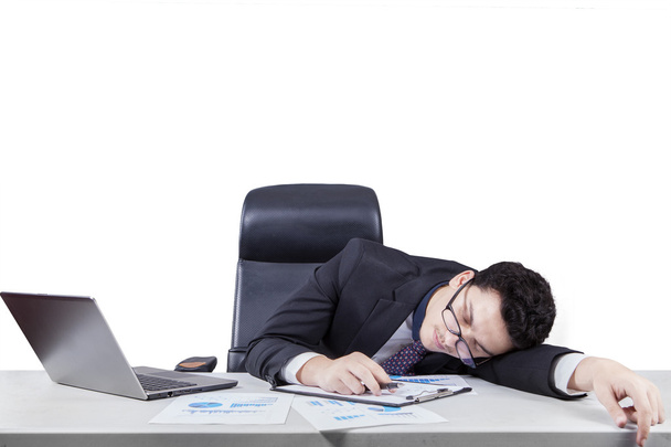 Caucasian worker sleeping on desk isolated - Photo, Image