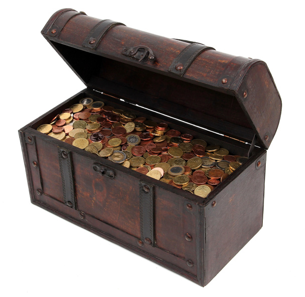 cofre del tesoro con monedas
 - Foto, imagen