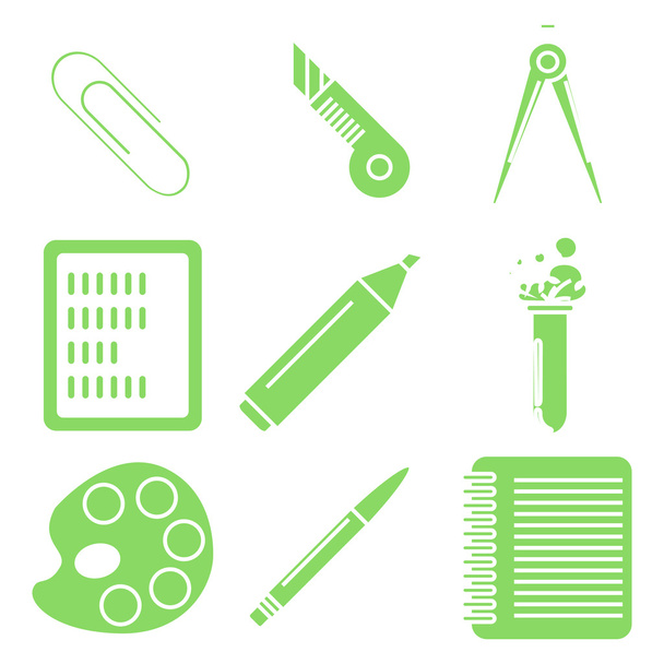Black school goods, green linear icons. Part 2. - Vector, Image