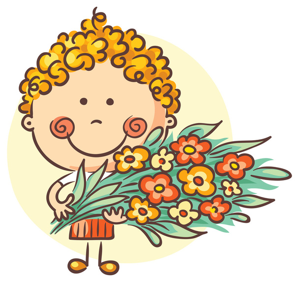Child with a big bouquet of flowers - Vector, Image