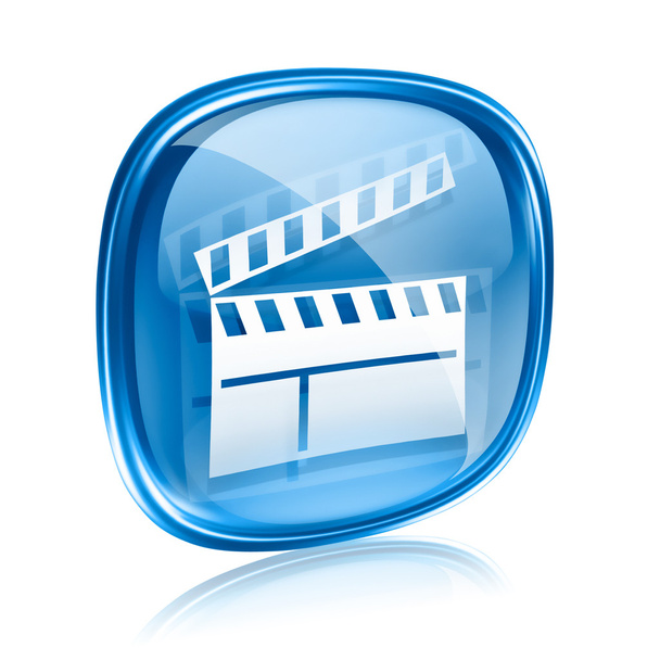 Movie clapperboard icon blue glass, isolated on white background - Zdjęcie, obraz