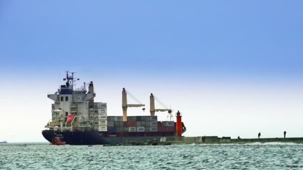 Maritime trade containerships. Pilot. Lighthouse. - Footage, Video