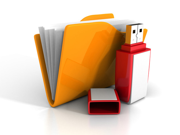 Folder With Red USB Flash Drive - Zdjęcie, obraz