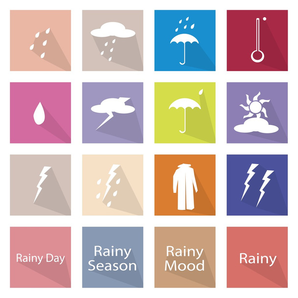 Illustration Set of 16 Rainy Season Flat Icon - Vektör, Görsel