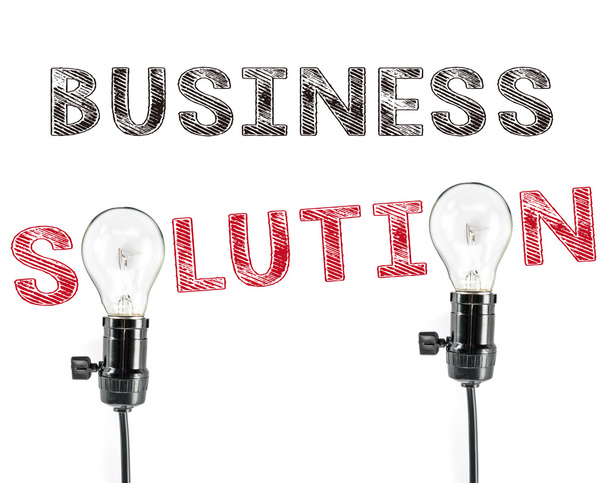 Business solution phrase and light bulb, hand writing, Marketing - 写真・画像