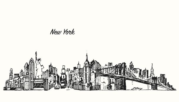 New York city skyline vector illustration sketch - Διάνυσμα, εικόνα