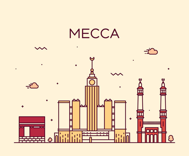 Mecca skyline Trendy vector illustration linear - Vektör, Görsel