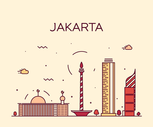 Jakarta skyline trendy vector illustration linear - Вектор, зображення