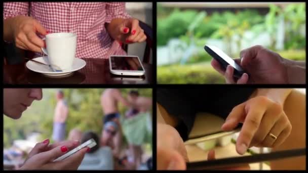 Složení lidí používá inteligentní telefon Concept - Záběry, video