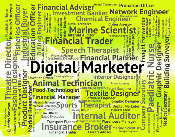 Digitale marketeer vertegenwoordigt hoge Tec en adverteerders - Foto, afbeelding
