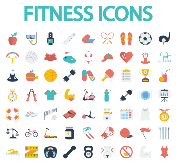 Fitness flat icons with long shadow for your website. Vector illustration. - Vektör, Görsel