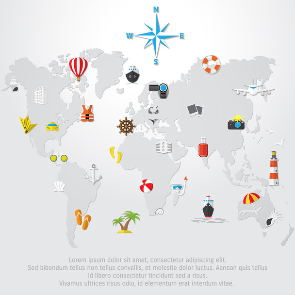 Vector flat concept of World travel and tourism. - Vector, Image