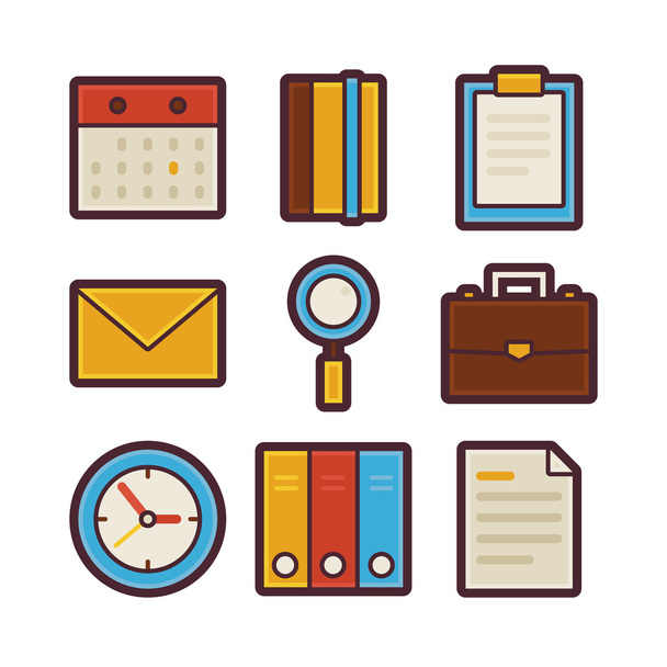 Negocios y oficina artículos de la vida Conjunto de iconos planos modernos
 - Vector, Imagen
