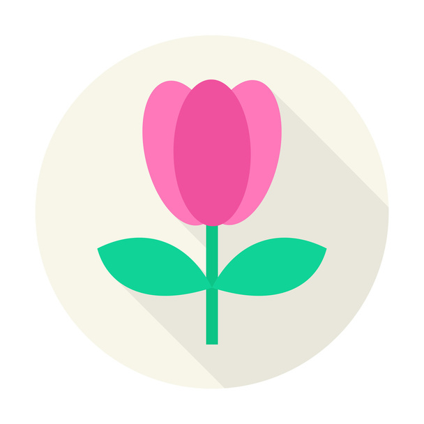 Flat Nature Tulip Flower Circle Icon with Long Shadow - Vektor, obrázek