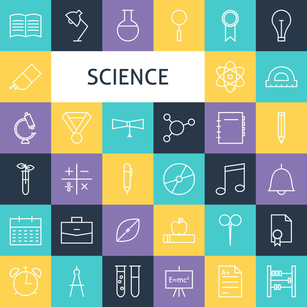 Vector Flat Line Art Modern Science Education and School Icons S - ベクター画像