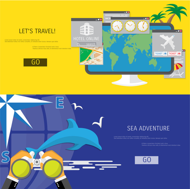 Concepto plano vectorial de viajes y turismo en el mundo
. - Vector, imagen