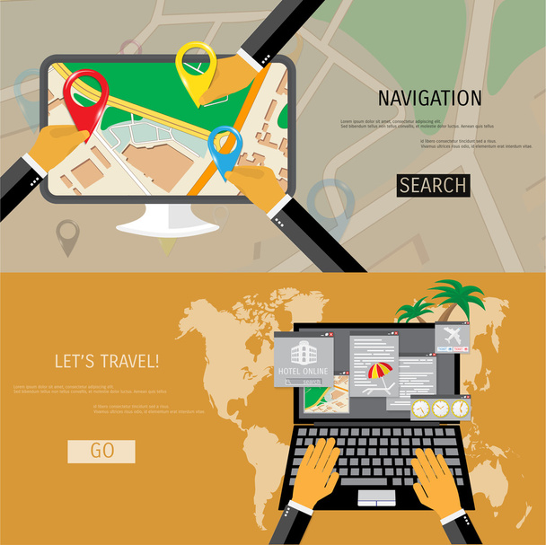 Concepto plano vectorial de viajes y turismo en el mundo
. - Vector, imagen