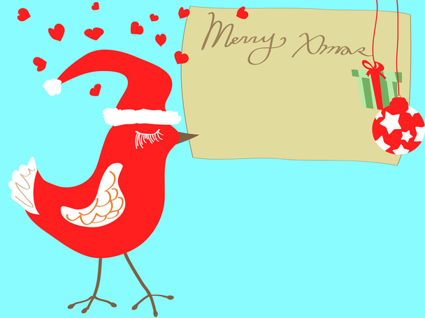 Christmas bird carrying xmas card - ベクター画像