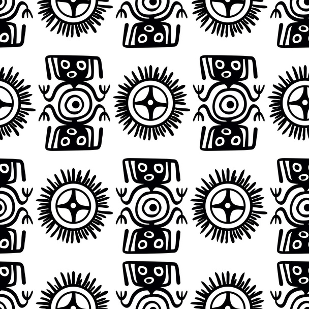 Seamless Mexican black and white pattern - Wektor, obraz