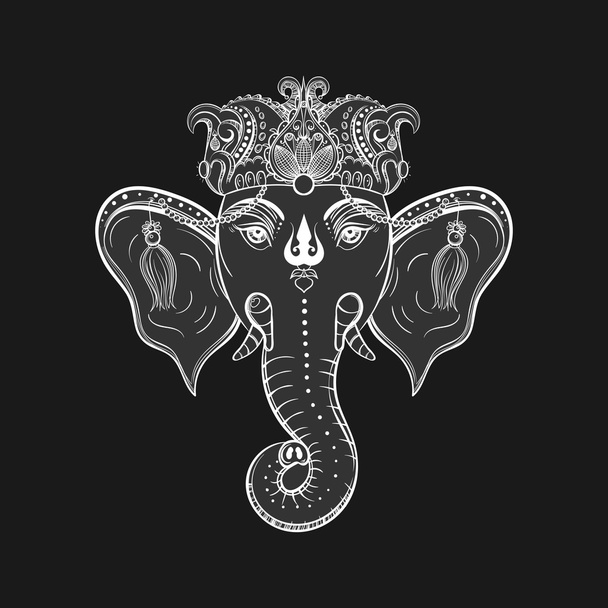 Cabeza de elefante dibujada a mano. Dios indio Señor deidad hindú Ganesha. G
 - Vector, imagen