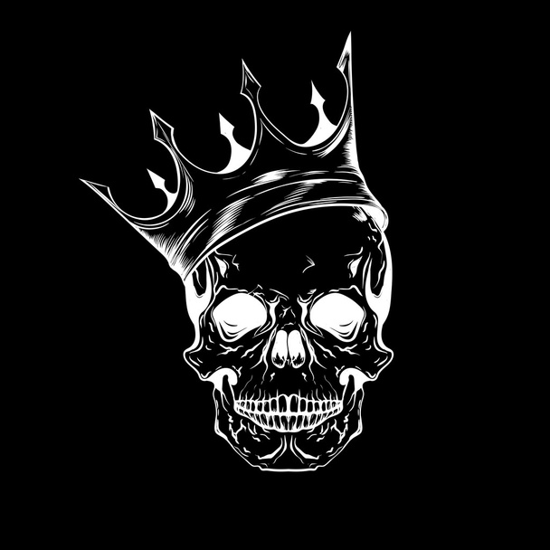 Hand drawn sketch scull with crown. Tattoo line art. Vintage vec - Vector, Image