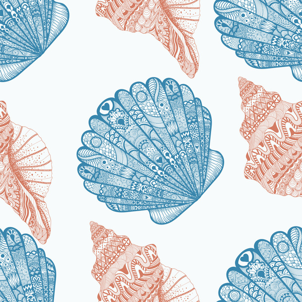 Zentangle stylized ocean shells seamless pattern. Hand Drawn  do - Vector, Image