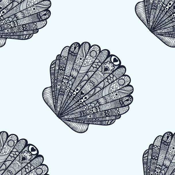 Zentangle stylized sea shell seamless pattern. Hand Drawn  doodl - Vektor, kép