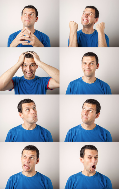 Composition of young man expressing different emotions - Photo, Image