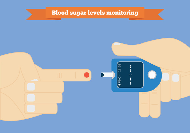 Проверьте уровень глюкозы в крови на домашней концептуальной иллюстрации. Скрининг диабета
 - Вектор,изображение