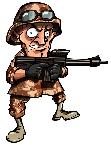 Soldato cartone animato isolato su bianco
 - Vettoriali, immagini