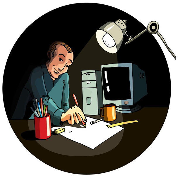 Desenhos animados de um artista trabalhando
 - Vetor, Imagem
