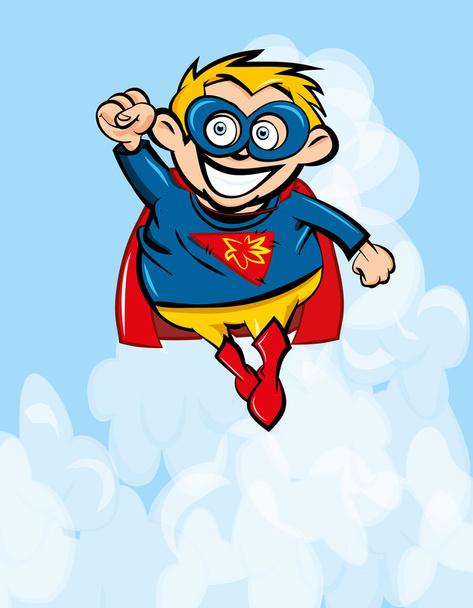 Cute cartoon Superboy flying up - Vector, Image