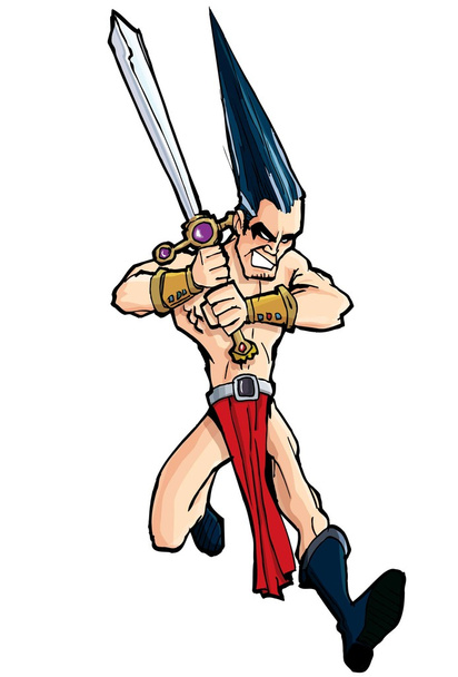 Cartoon barbaar opladen met een zwaard - Vector, afbeelding