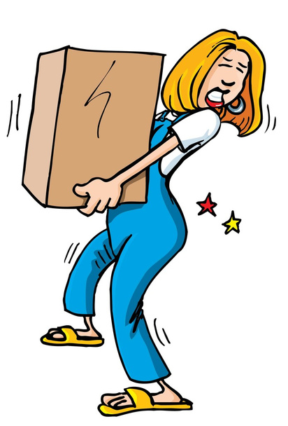 Caricature de femme ramassant une boîte lourde
 - Vecteur, image