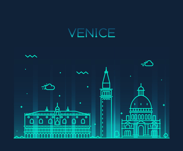 Venice skyline trendy vector illustration linear - Vector, Image