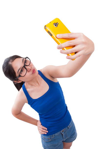 young woman taking selfie picture in the studio - Photo, Image
