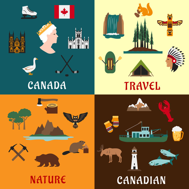 Canadian travel and nature flat icons - Wektor, obraz