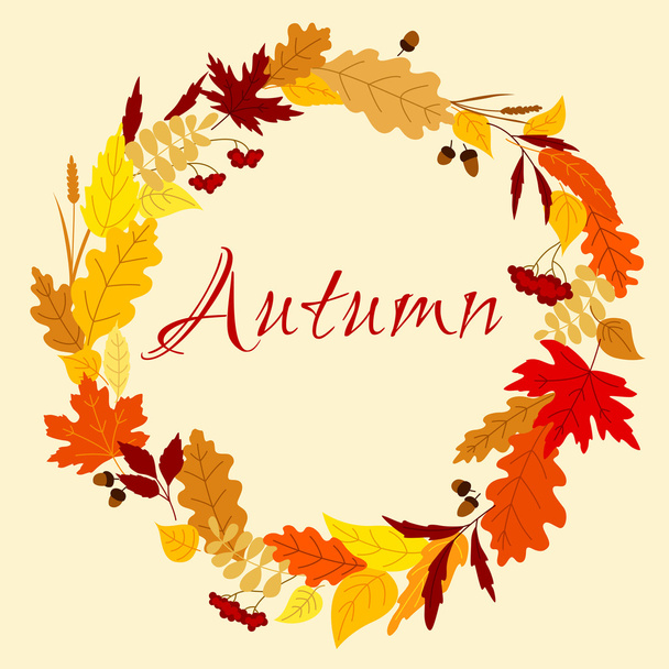 Autumn frame with leaves, herbs and acorns - Vector, Image