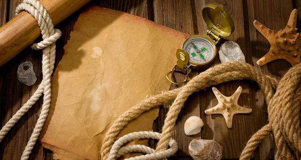 Old compass and rope - Foto, Imagem