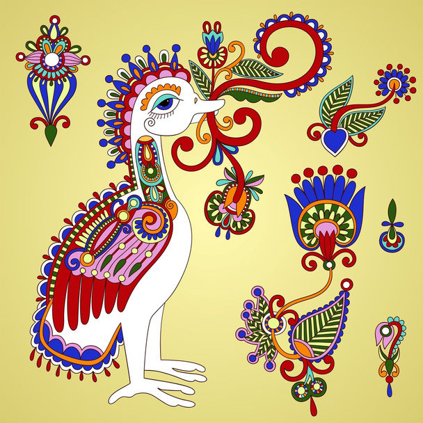 Bird and flowers design elements - Vektori, kuva