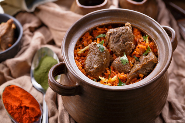 delicious indian dum biryani lamb - Фото, изображение