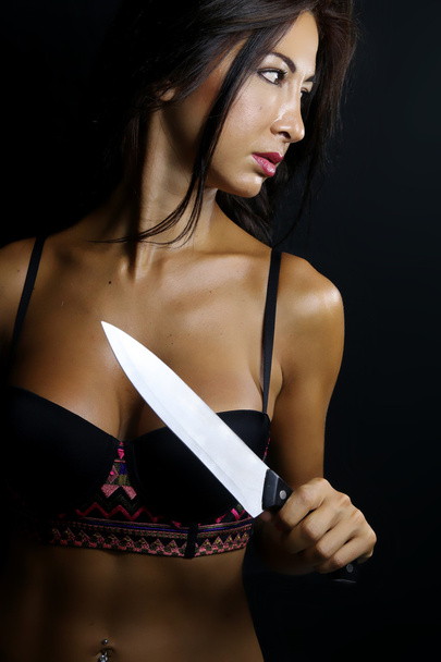 sexy woman with a knife - Photo, Image