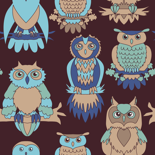 Cute owl seamless pattern. - Vector, Image