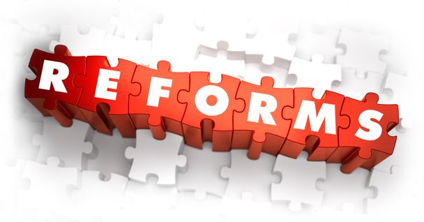 Reformen - weißes Wort für rote Rätsel. - Foto, Bild