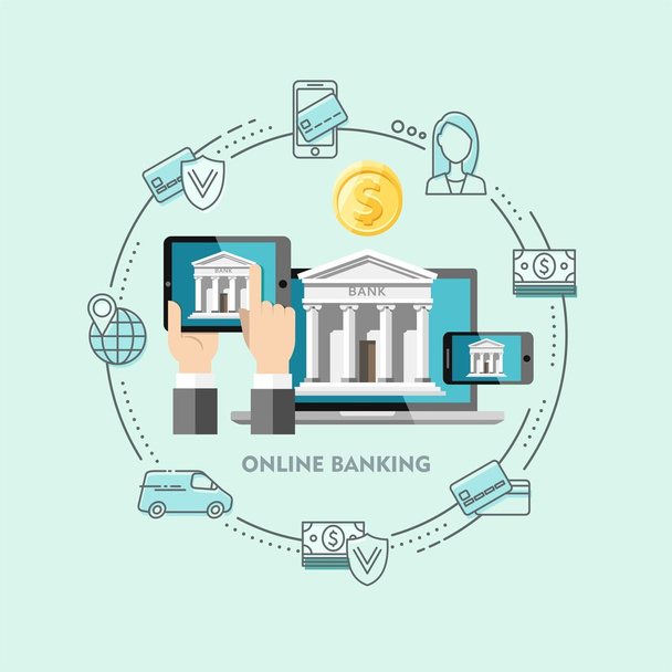 Diseño plano vector ilustración conceptos de banca por Internet
. - Vector, imagen